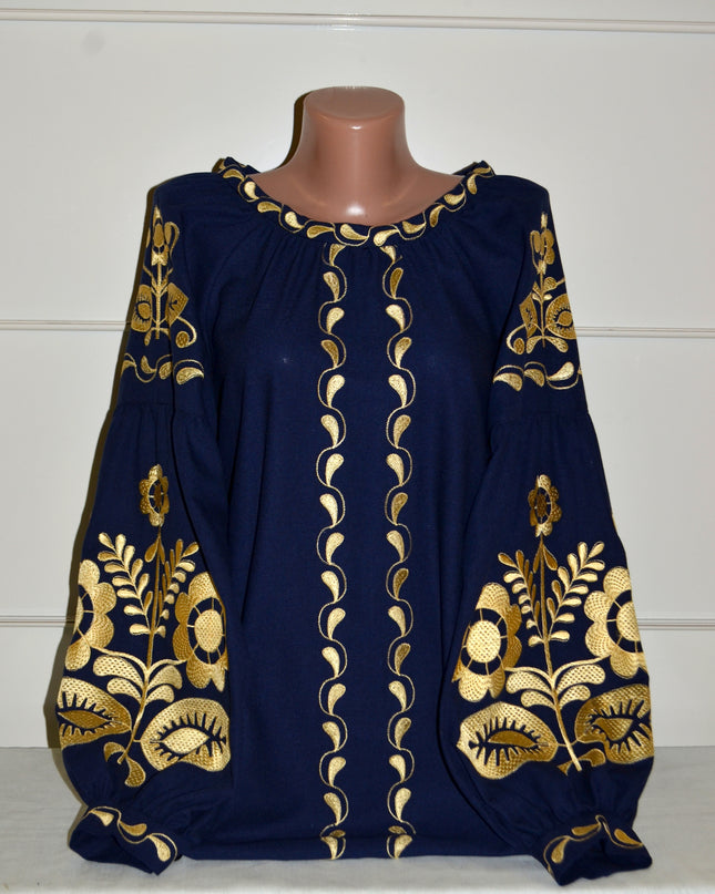 Large flowers blue shirt