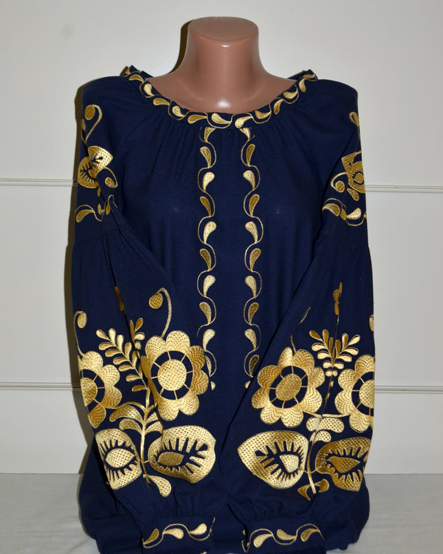 Large flowers blue shirt