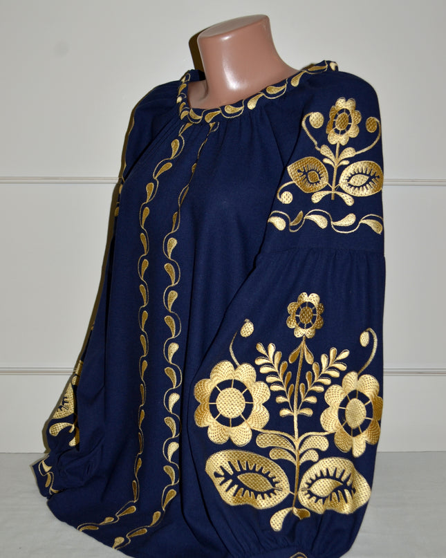 Large flowers blue shirt