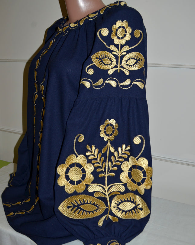 Large flowers blue shirt