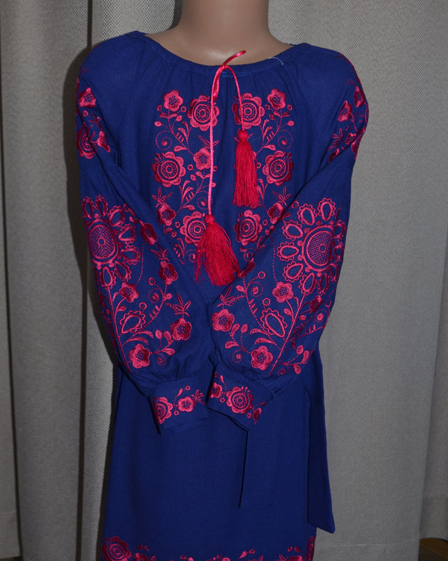 "Khmelnychanka" girl blue dress with red flowers