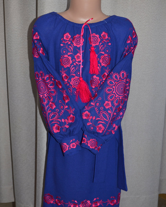 "Khmelnychanka" girl blue dress with red flowers