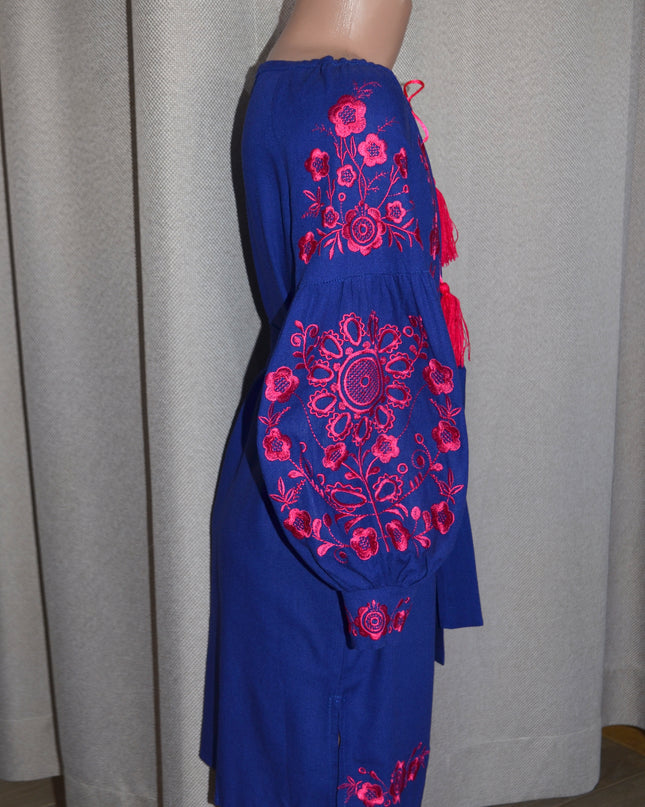 "Khmelnychanka" girl blue dress with red flowers