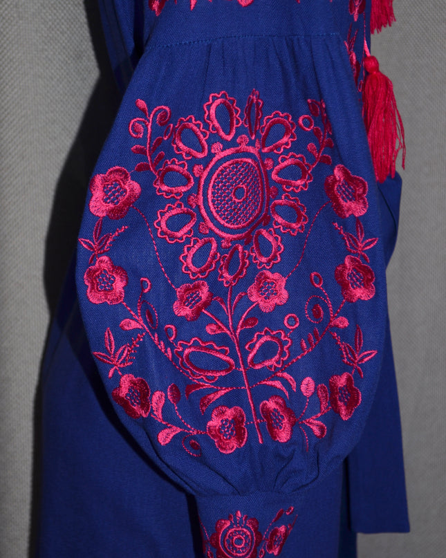 "Khmelnychanka" girl blue dress with red flowers