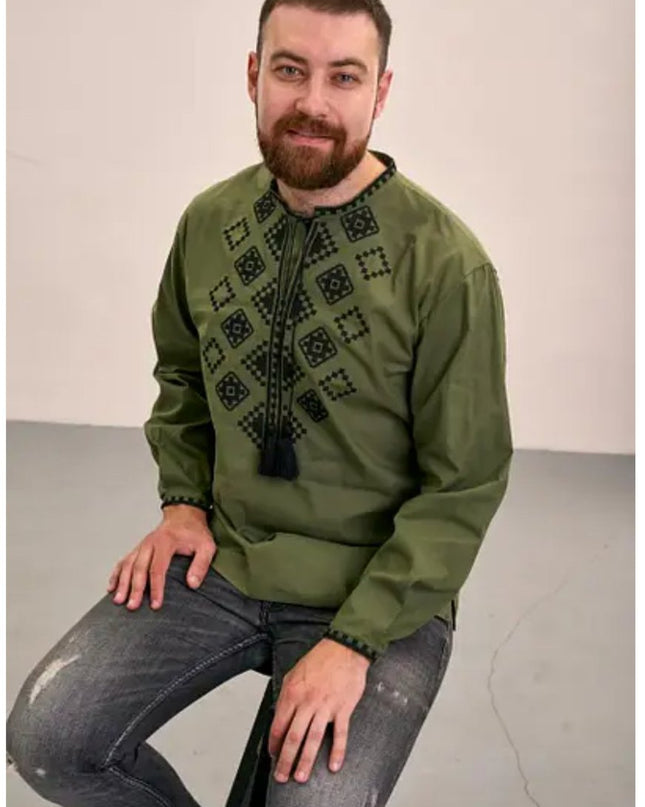 "Miroslav" embroidery shirt with rhombs