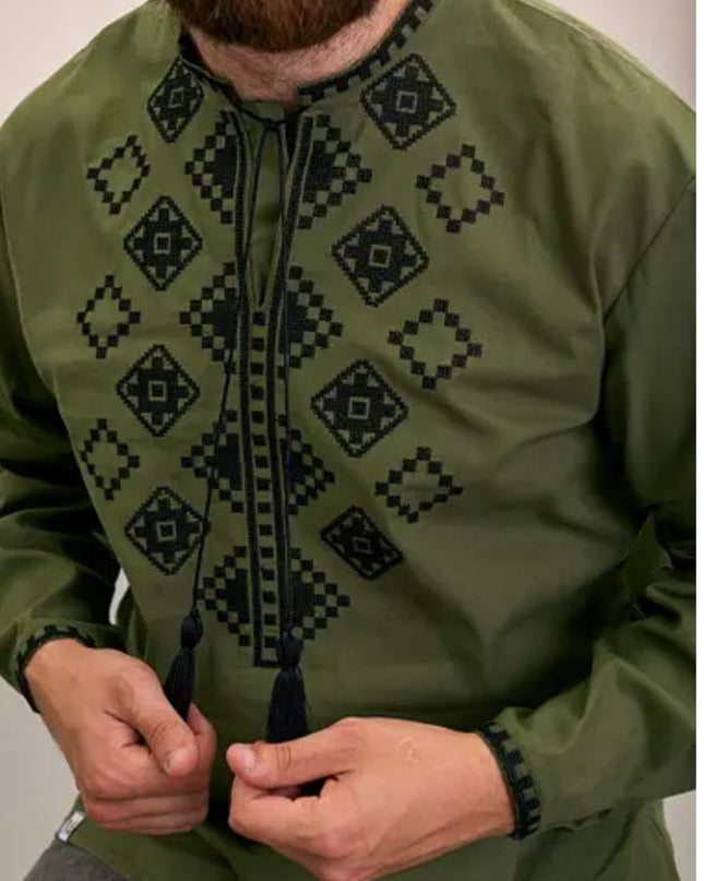 "Miroslav" embroidery shirt with rhombs