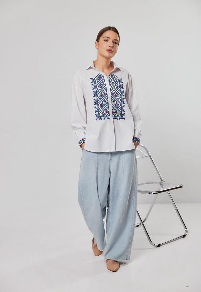 White shirt with cross embroidery